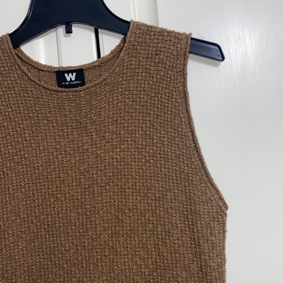 W by Worth Brown Knit Fringe Hem Blouse Small - Picture 2 of 6